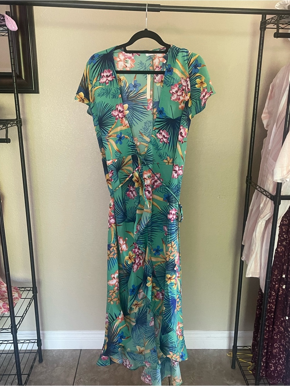 Blush Tropical Floral Maxi Dress in Mint, Pink, Yellow